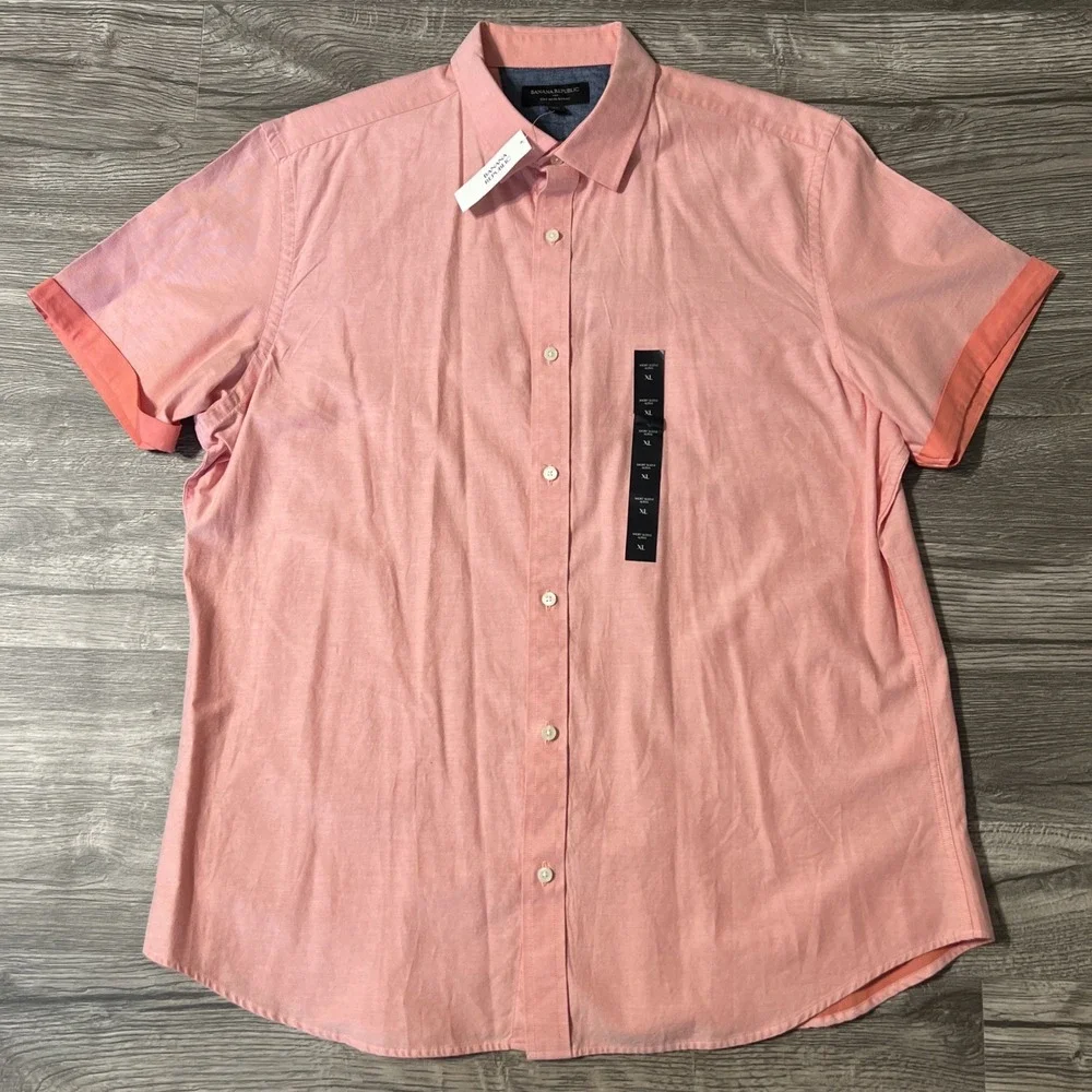 Banana Republic Short Sleeve Alpha Button Soft Wash Slim Fit Shirt Size XL, NWT